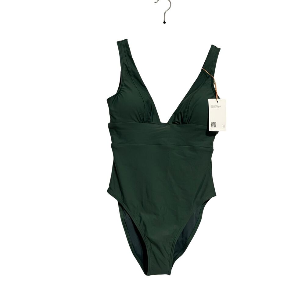 Quince Italian Plunge One-Piece Swimsuit in Palm Green Size S NWT!